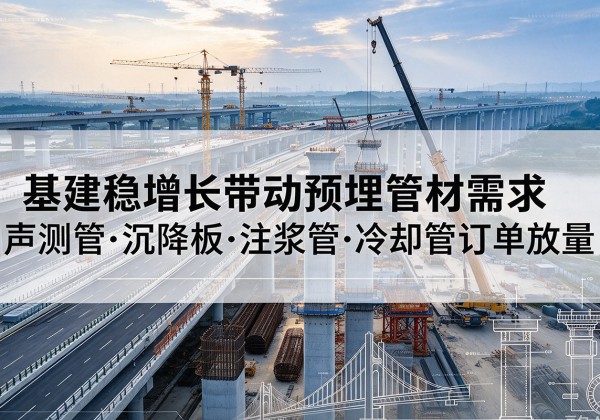下陆基建稳增长带动预埋监测管材需求，声测管、沉降板、注浆管订单持续放量